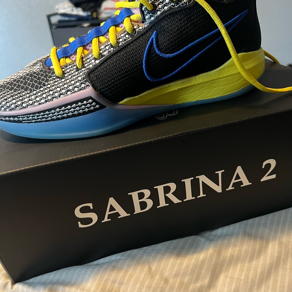 Nike Sabrina 2 Black and Blue Sneakers with Yellow Accents Mens 9.5 / Womens 11